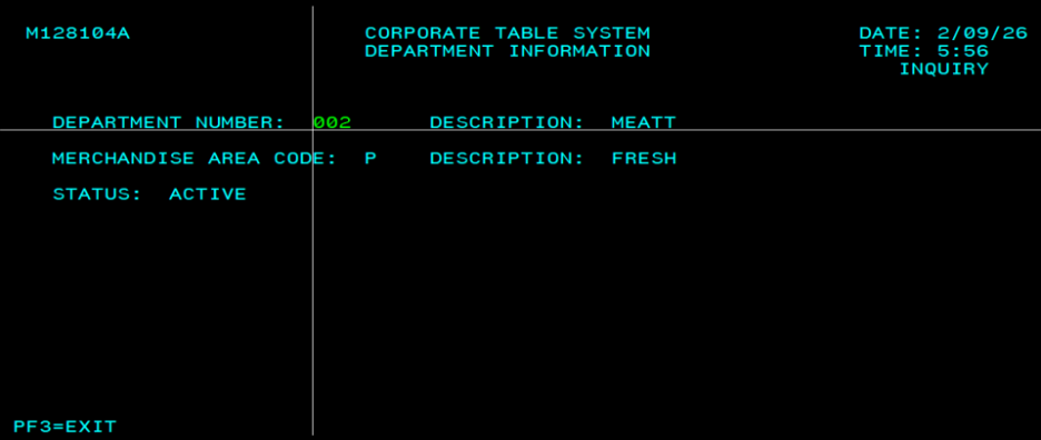 M128104A, Department information, inquiry